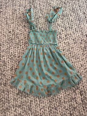 Zimmermann Mint Green Dress with Gold Polka Dots and Ruffle Hem